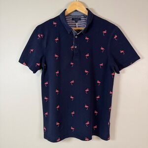 Ted Baker Mens 6 XXL Navy Pink Flamingo Embroidered Polo Shirt